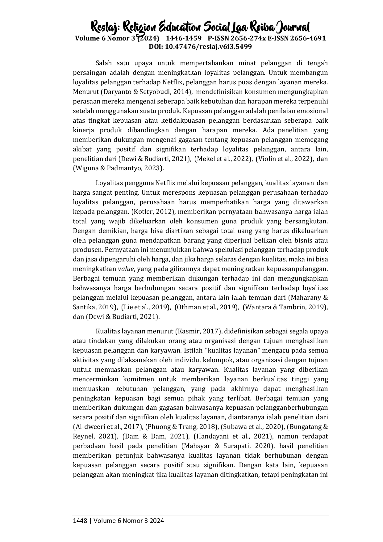 JURIS Pengaruh Harga dan Kualitas Layanan terhadap Loyalitas Pelanggan Melalui Kepuasan Pelanggan Pengguna Netflix