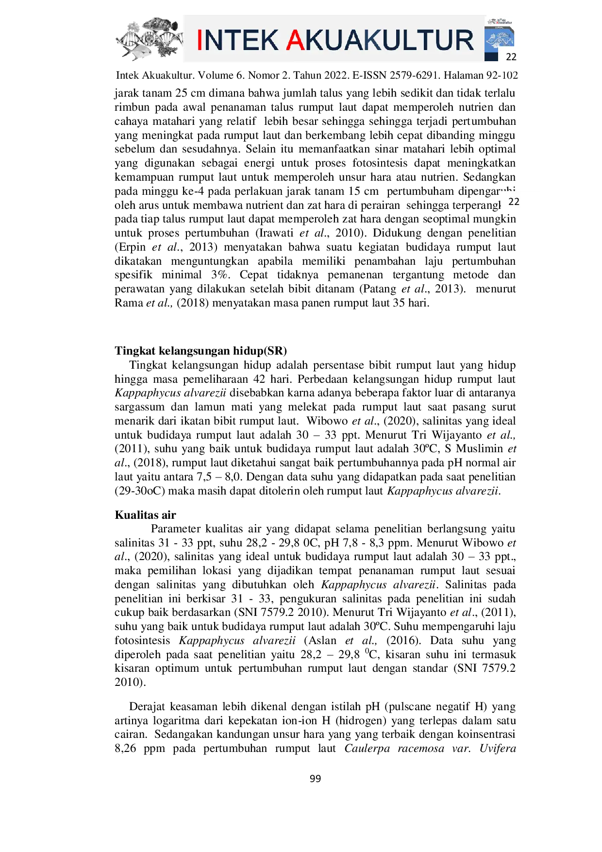 JURIS Pengaruh Jarak Tanam yang Berbeda Terhadap Pertumbuhan Rumput Laut Kappaphycus alvarezii Mengunakan Metode Longline