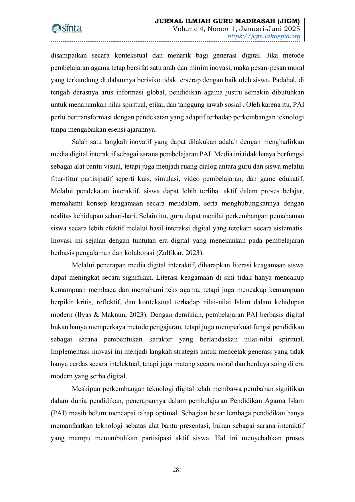JURIS Media Digital Interaktif sebagai Inovasi Pembelajaran PAI untuk Meningkatkan Literasi Keagamaan Siswa di Era Modern