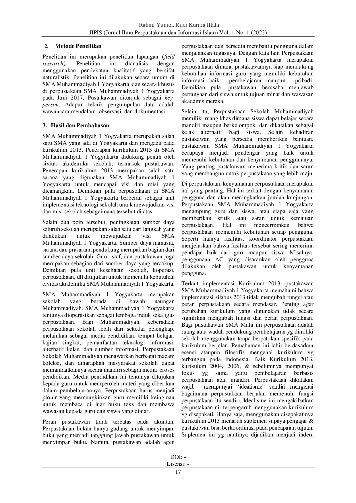 juris Kepustakawanan dalam Manajemen Kurikulum 2013 di SMA Muhammadiyah 1 Yogyakarta