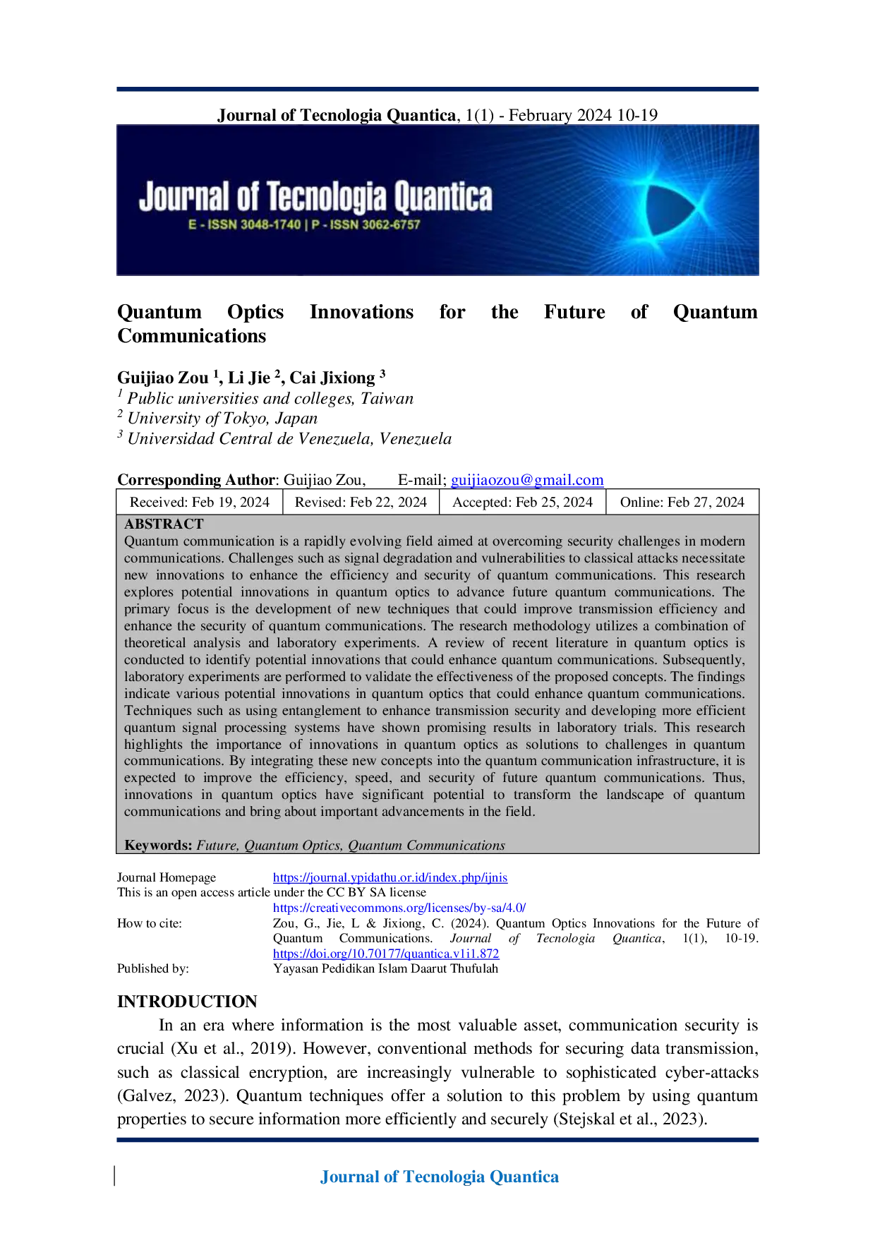 JURIS Quantum Optics Innovations For The Future Of Quantum Communications