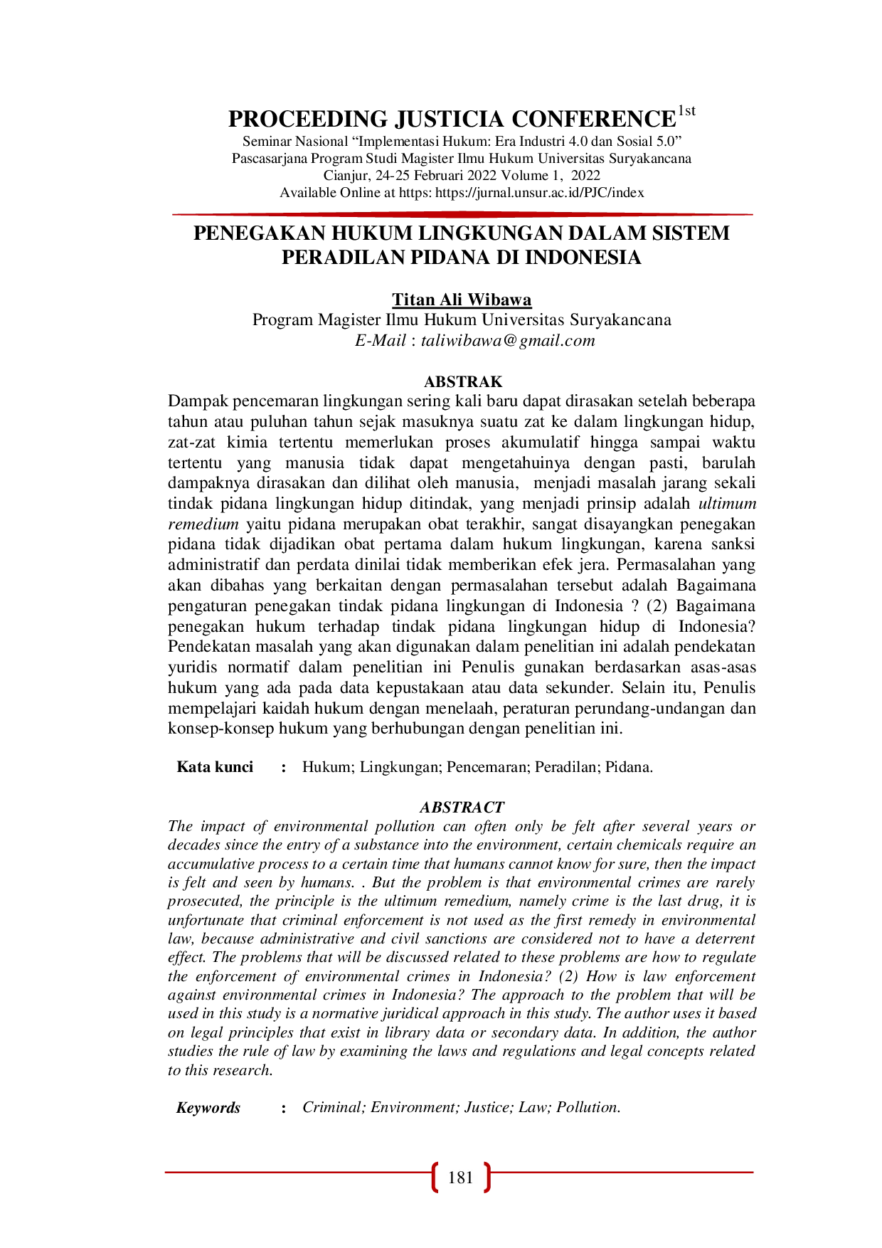 JURIS Penegakan Hukum Lingkungan Dalam Sistem Peradilan Pidana Di Indonesia
