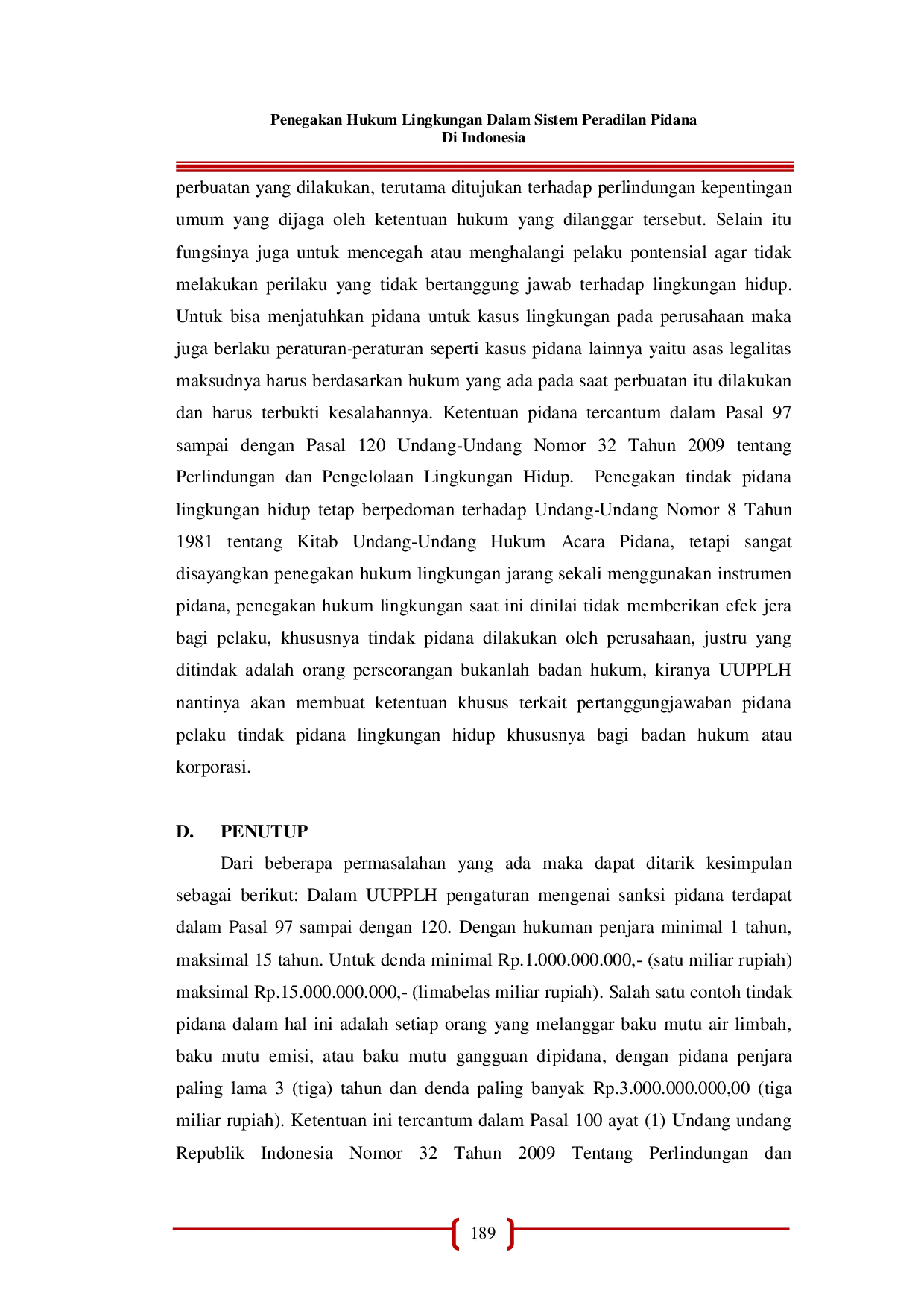 JURIS Penegakan Hukum Lingkungan Dalam Sistem Peradilan Pidana Di Indonesia