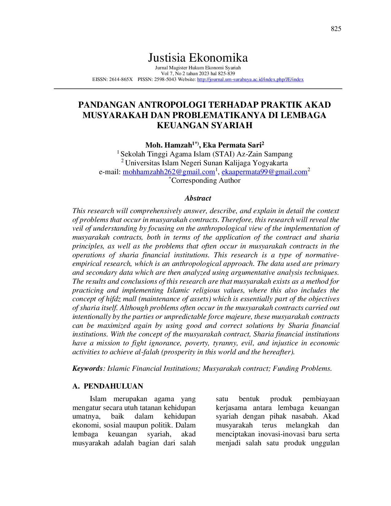 JURIS Pandangan Antropologi Terhadap Praktik Akad Musyarakah Dan Problematikanya Di Lembaga Keuangan Syariah