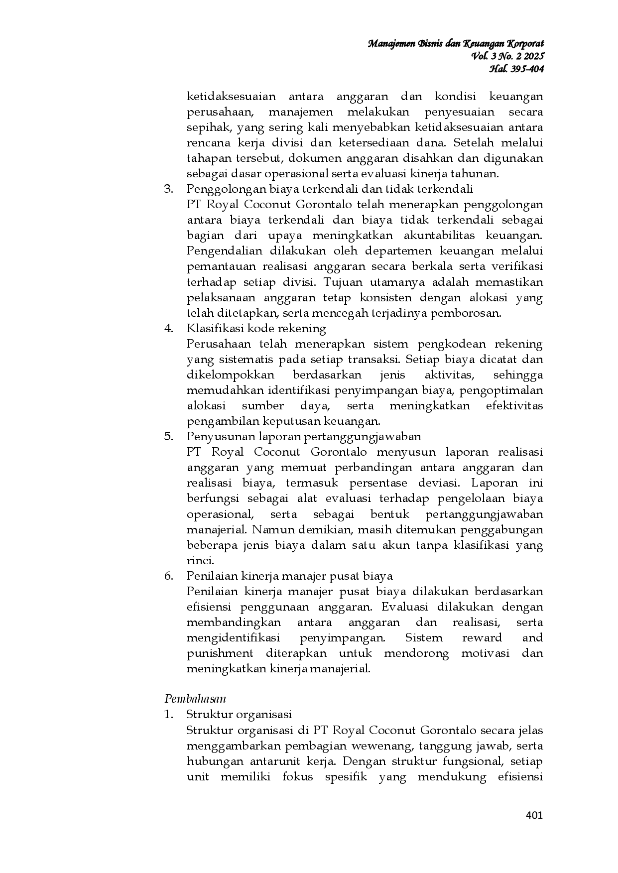 JURIS Penerapan Akuntansi Pertanggungjawaban Sebagai Alat Evaluasi Kinerja Manajer Pusat Biaya Pada Pt Royal Coconut Gorontalo