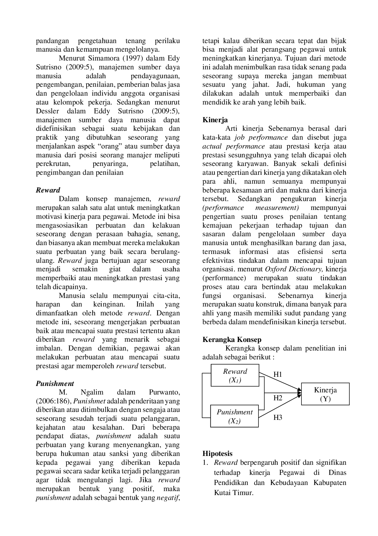JURIS The Influence of Reward and Punishment on Employee Performance in the Department of Education and Culture of Kutai Timur Regency