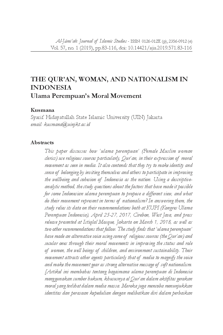 juris The Qur an Woman and Nationalism In Indonesia Ulama Perempuan s Moral Movement