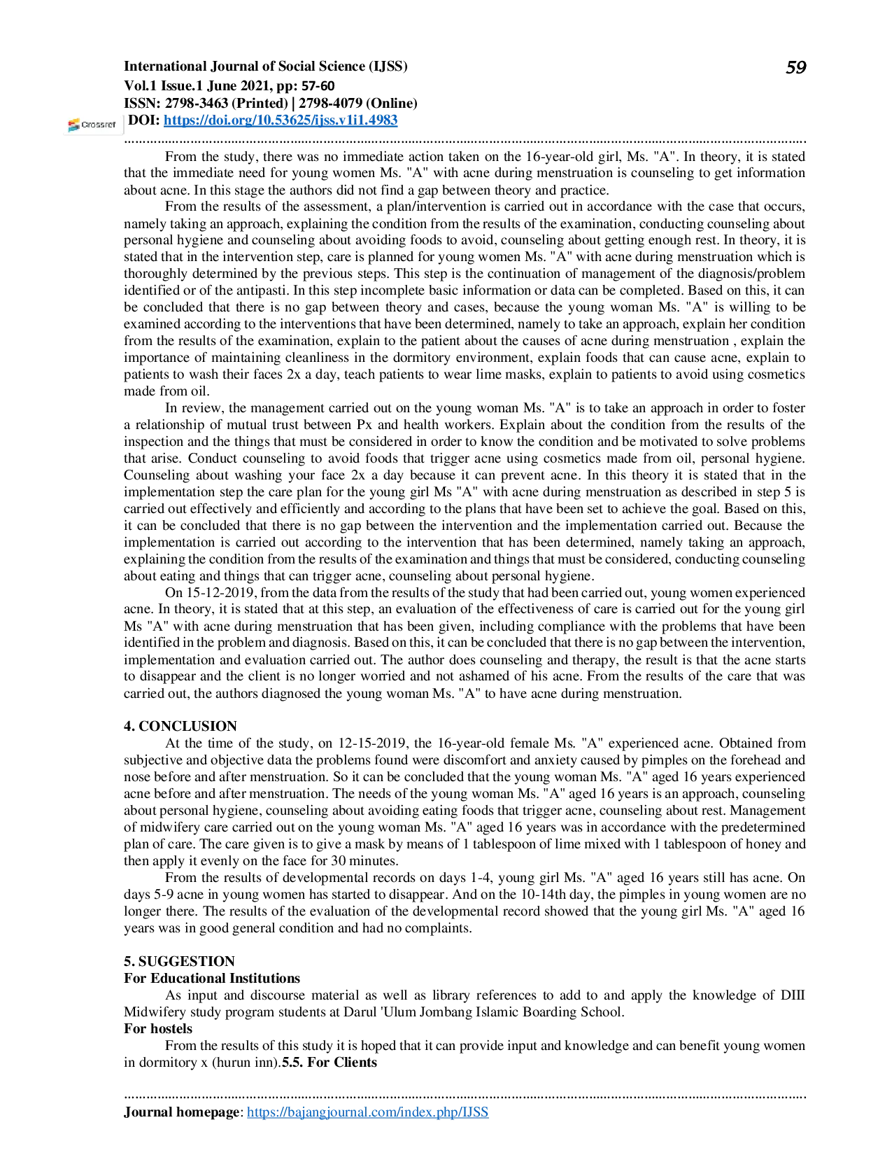 JURIS Pemberian Masker Limun Dan Madu Pada Remaja Putri Dengan Jerawat Vulgaris Selama Menstruasi Di Asrama Hurun Inn Peterongan Jombang Studi Kasus