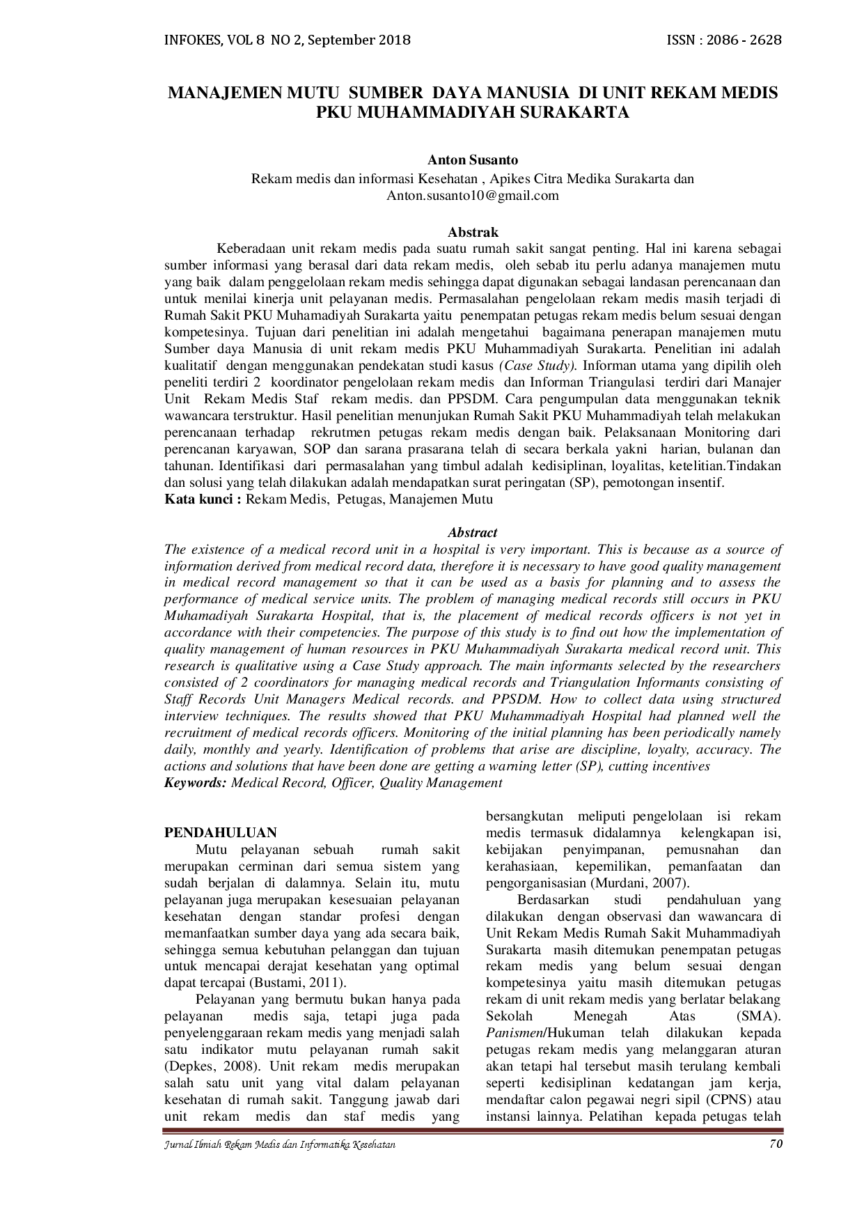 juris Manajemen Mutu Sumber Daya Manusia Di Unit Rekam Medis Pku Muhammadiyah Surakarta