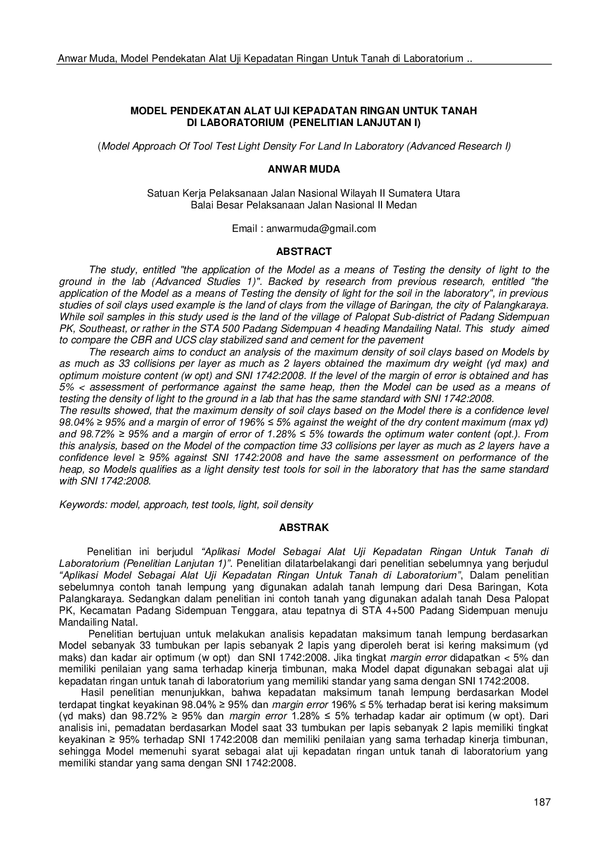 JURIS Model Pendekatan Alat Uji Kepadatan Ringan Untuk Tanah Di Laboratorium Penelitian Lanjutan I