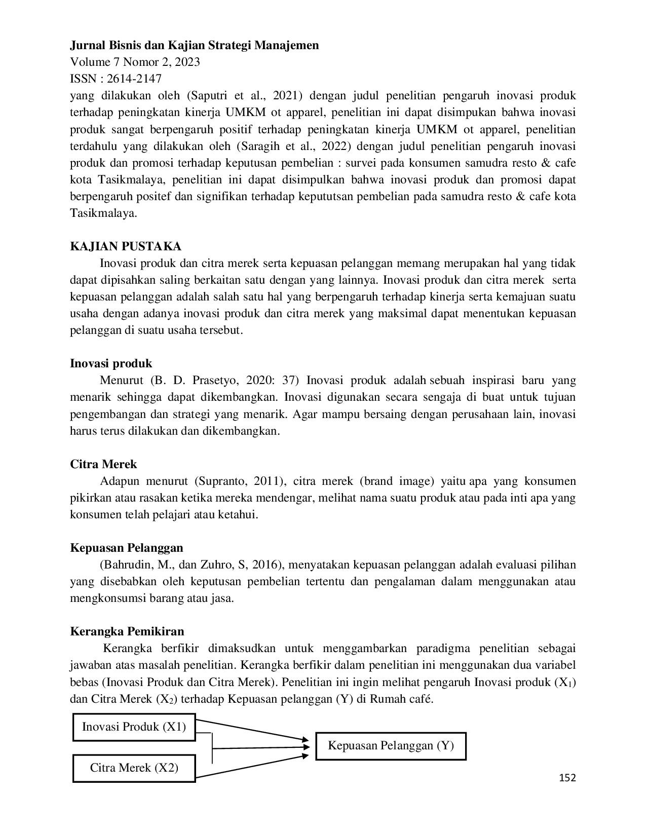 JURIS Pengaruh inovasi produk dan citra merek terhadap kepuasan pelanggan pada Rumah Cafe