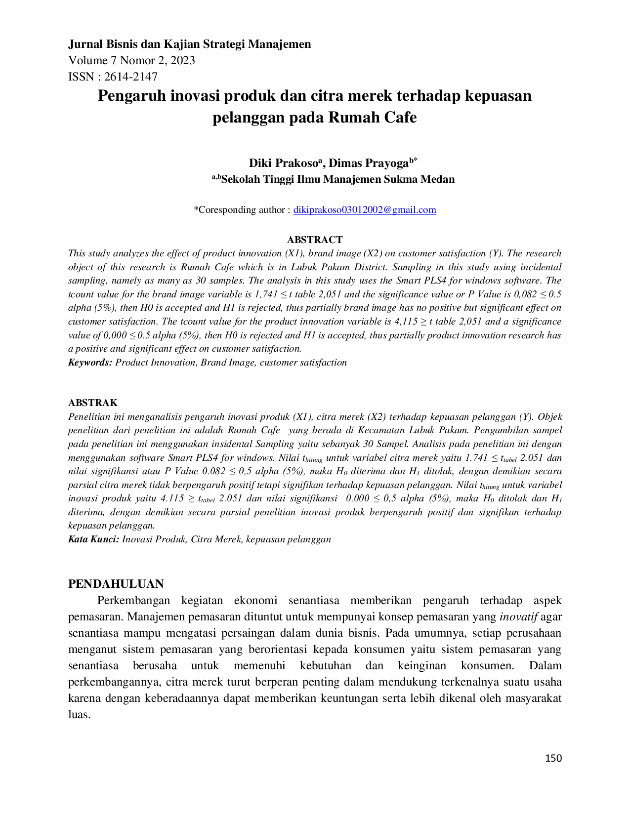 JURIS Pengaruh inovasi produk dan citra merek terhadap kepuasan pelanggan pada Rumah Cafe
