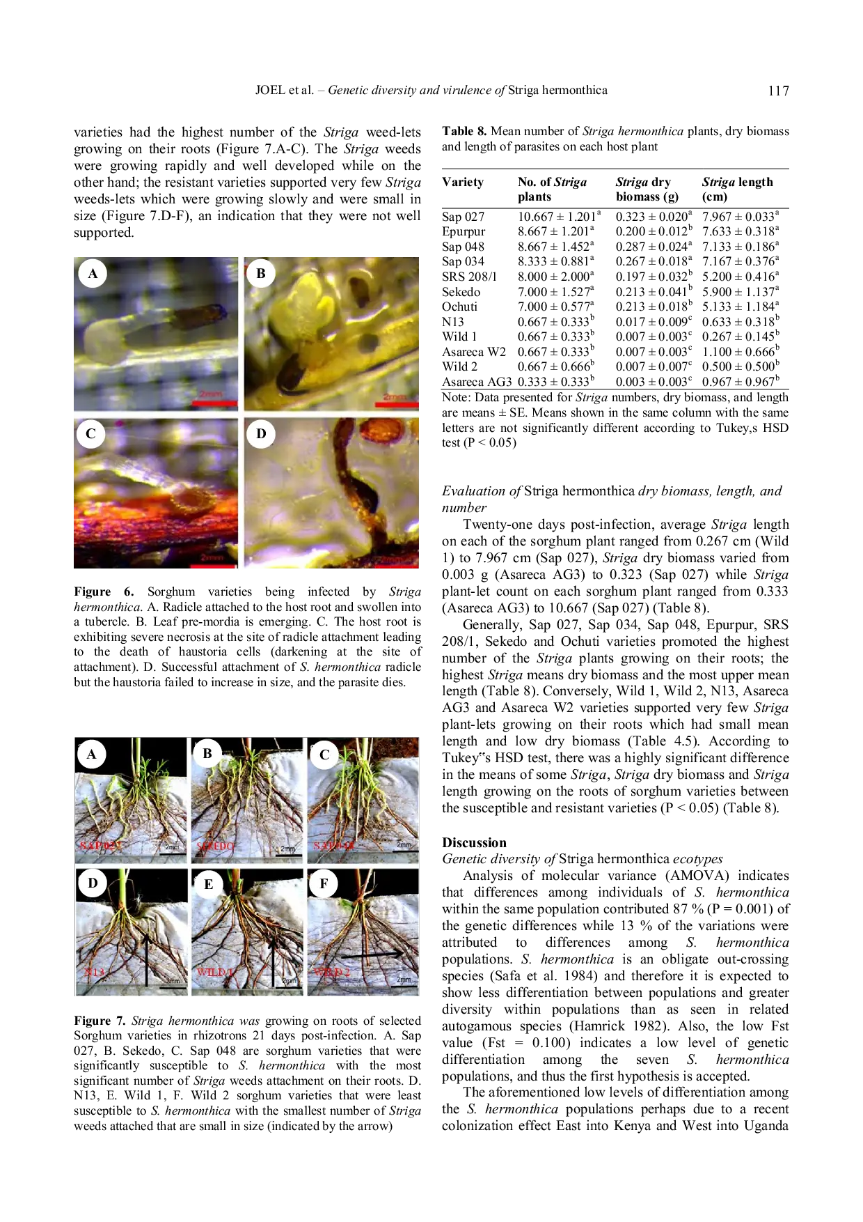 JURIS Genetic diversity and virulence of Striga hermonthica from Kenya and Uganda on selected sorghum varieties