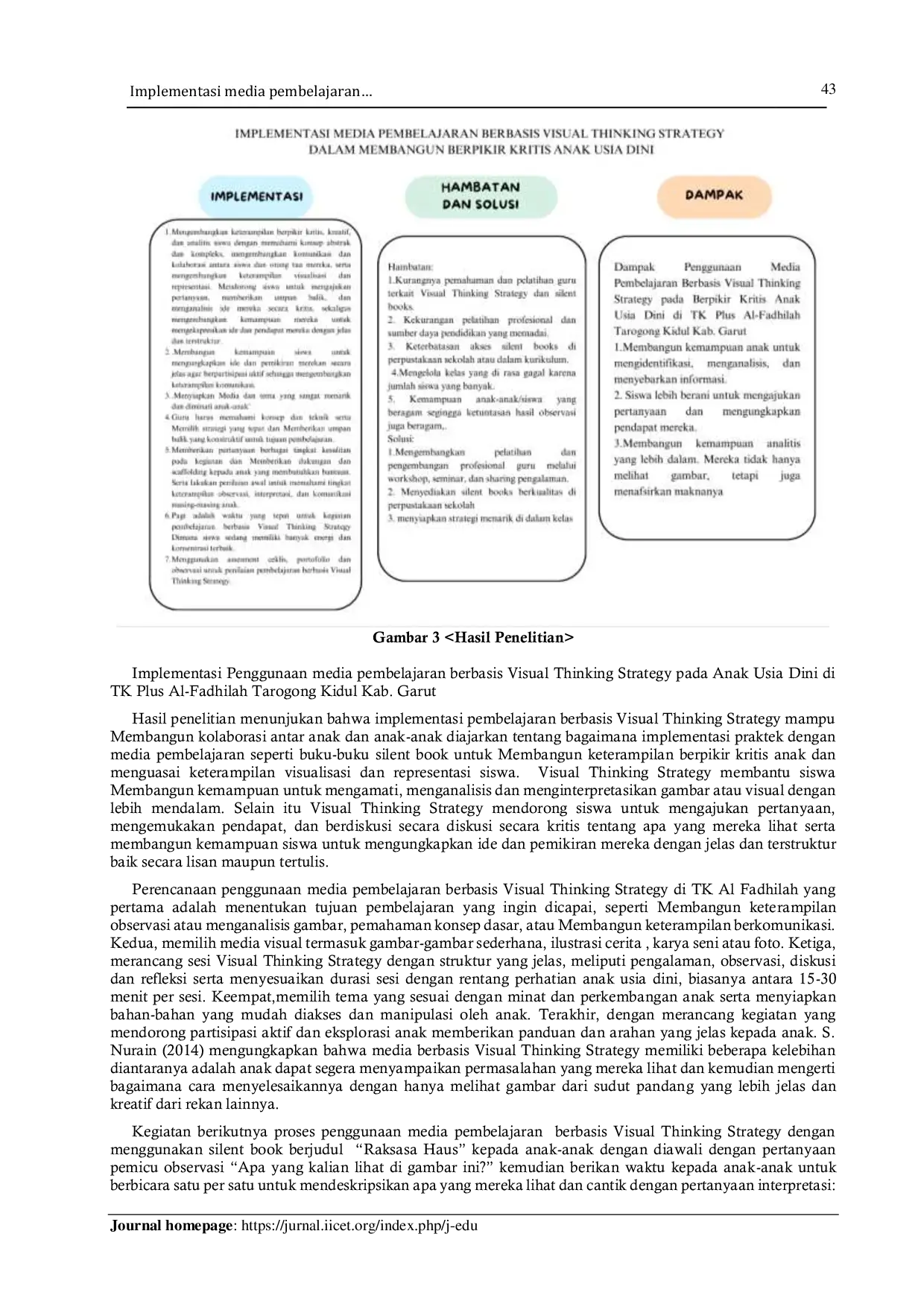 JURIS Implementasi media pembelajaran berbasis visual thinking strategy dalam membangun berpikir kritis anak usia dini
