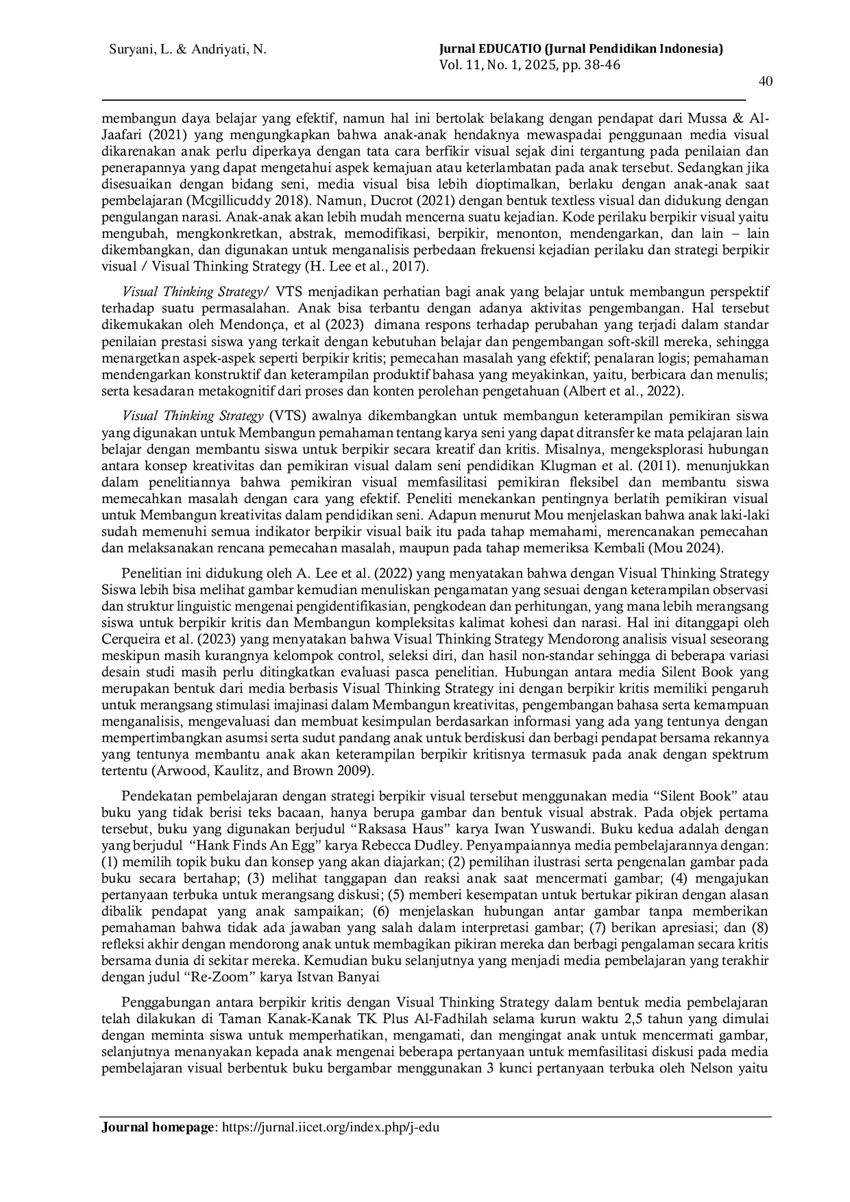 JURIS Implementasi media pembelajaran berbasis visual thinking strategy dalam membangun berpikir kritis anak usia dini