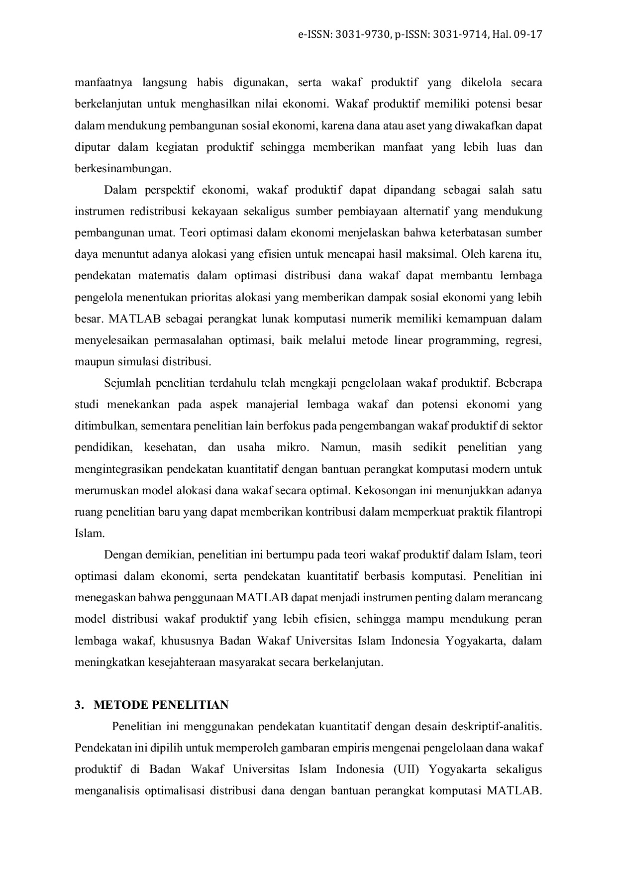JURIS Optimasi Dana Wakaf Produktif dengan MATLAB Studi pada Badan Wakaf UII Yogyakarta
