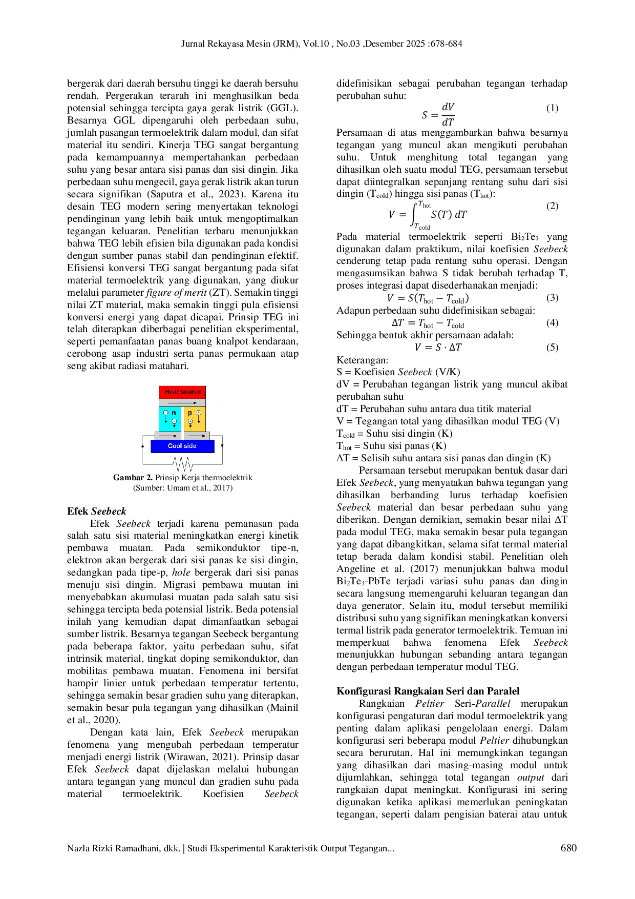 JURIS Studi Eksperimental Karakteristik Output Tegangan pada Variasi Susunan Seri Paralel Modul Thermoelectric Generator TEG