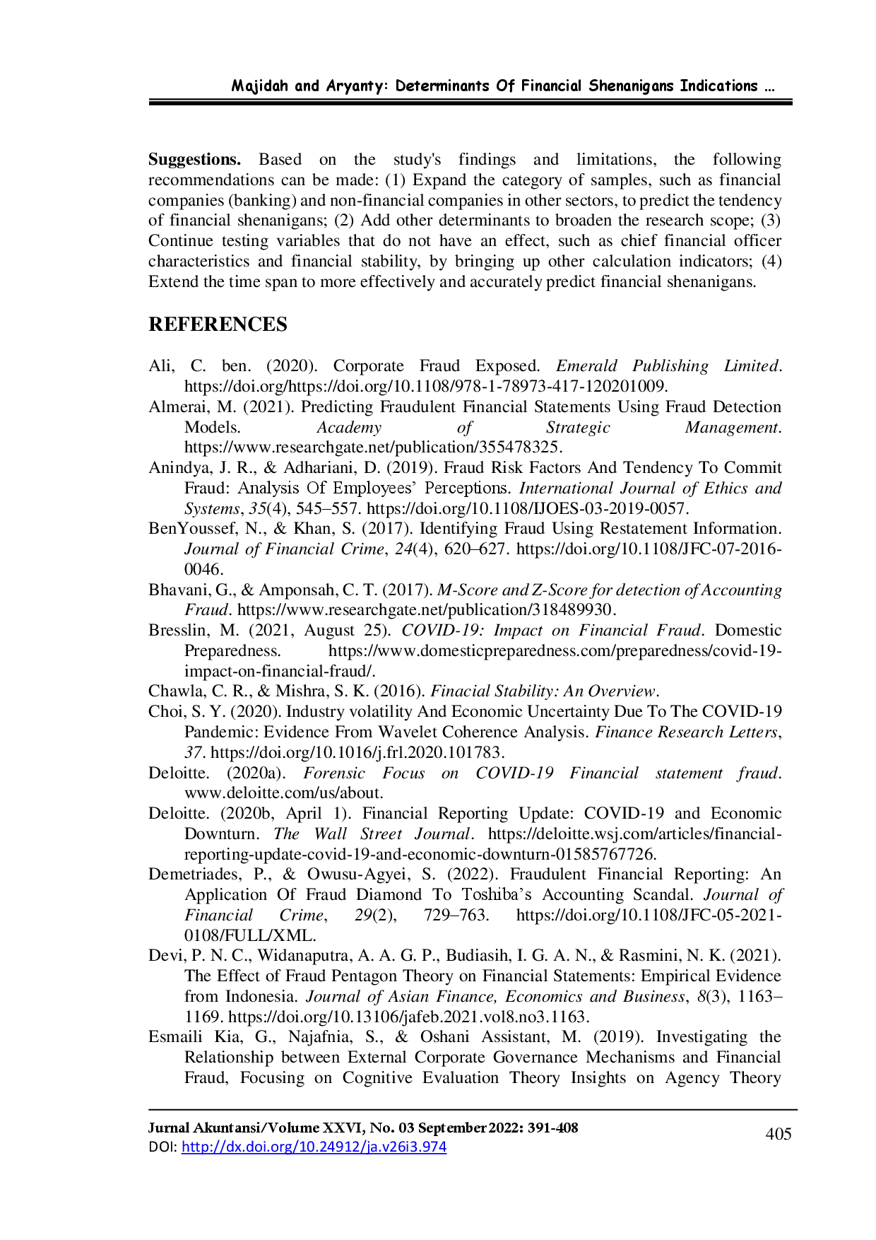 juris Determinants Of Financial Shenanigans Indications During The Covid 19 Pandemic