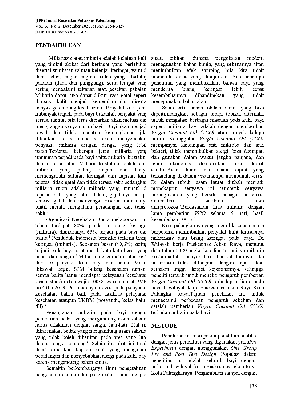 juris Pemberian Virgin Coconut Oil VCO Terhadap Miliaria Pada Bayi