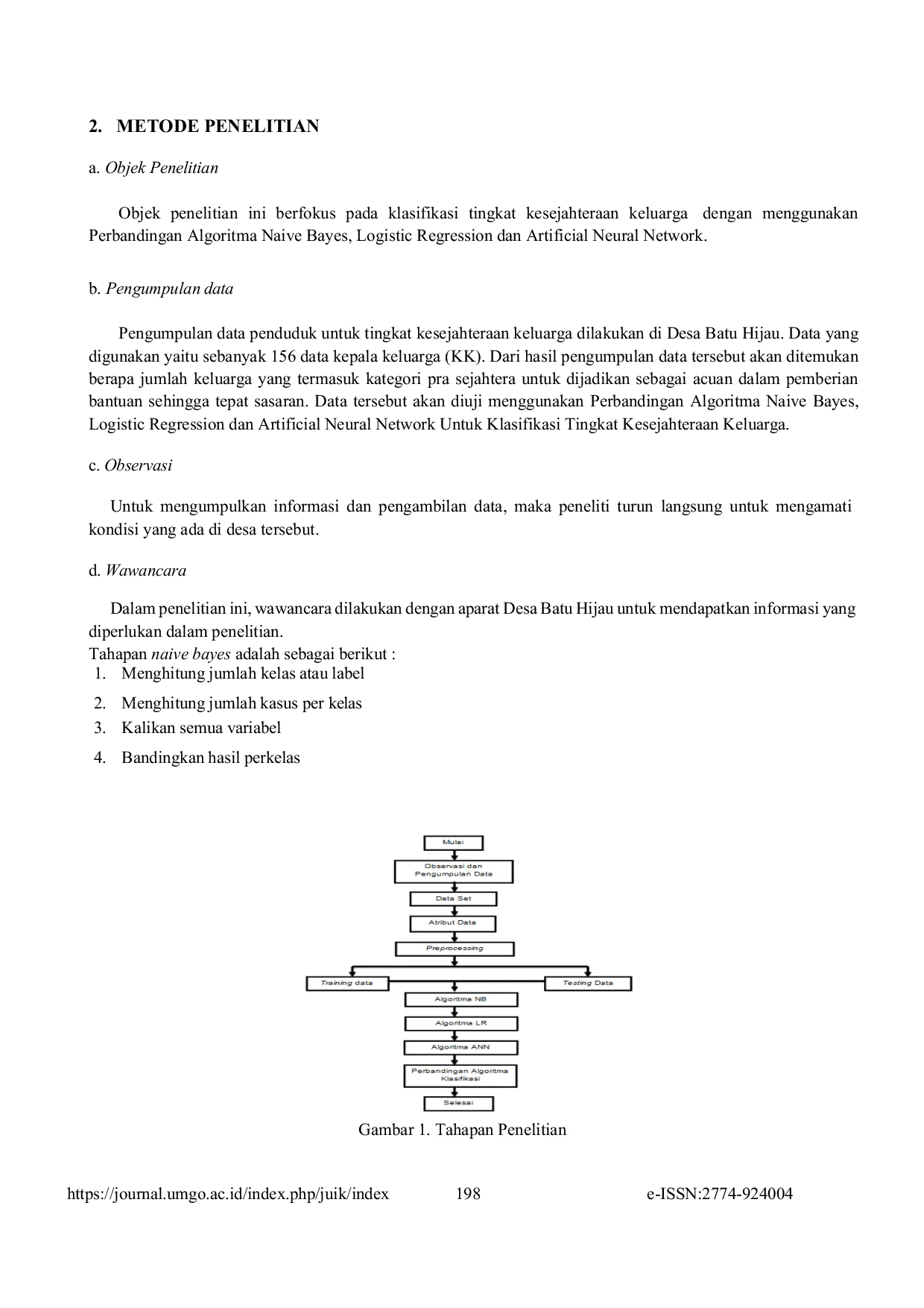 JURIS Perbandingan Algoritma Naive Bayes Logistic Regression dan Artificial Neural Network untuk Klasifikasi Tingkat Kesejahteraan Keluarga