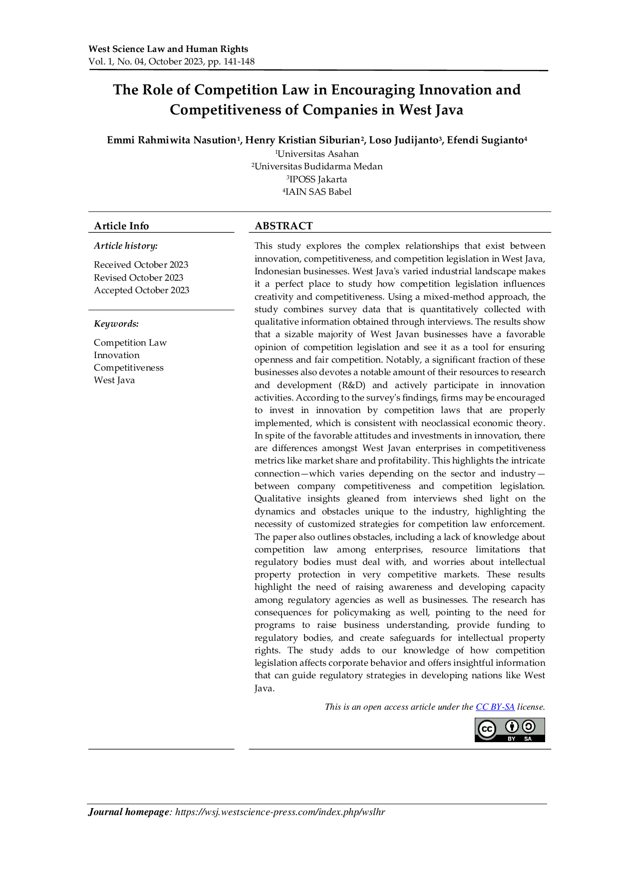 JURIS The Role of Competition Law in Encouraging Innovation and Competitiveness of Companies in West Java