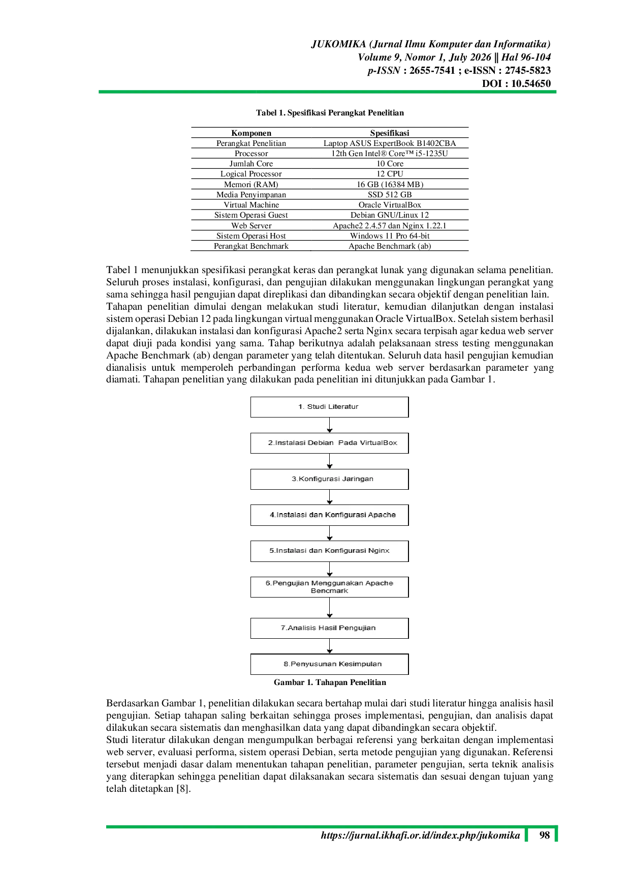 JURIS Evaluasi Kinerja Web Server Nginx Dan Apache2 Pada Sistem Debian Menggunakan Metode Stress Testing