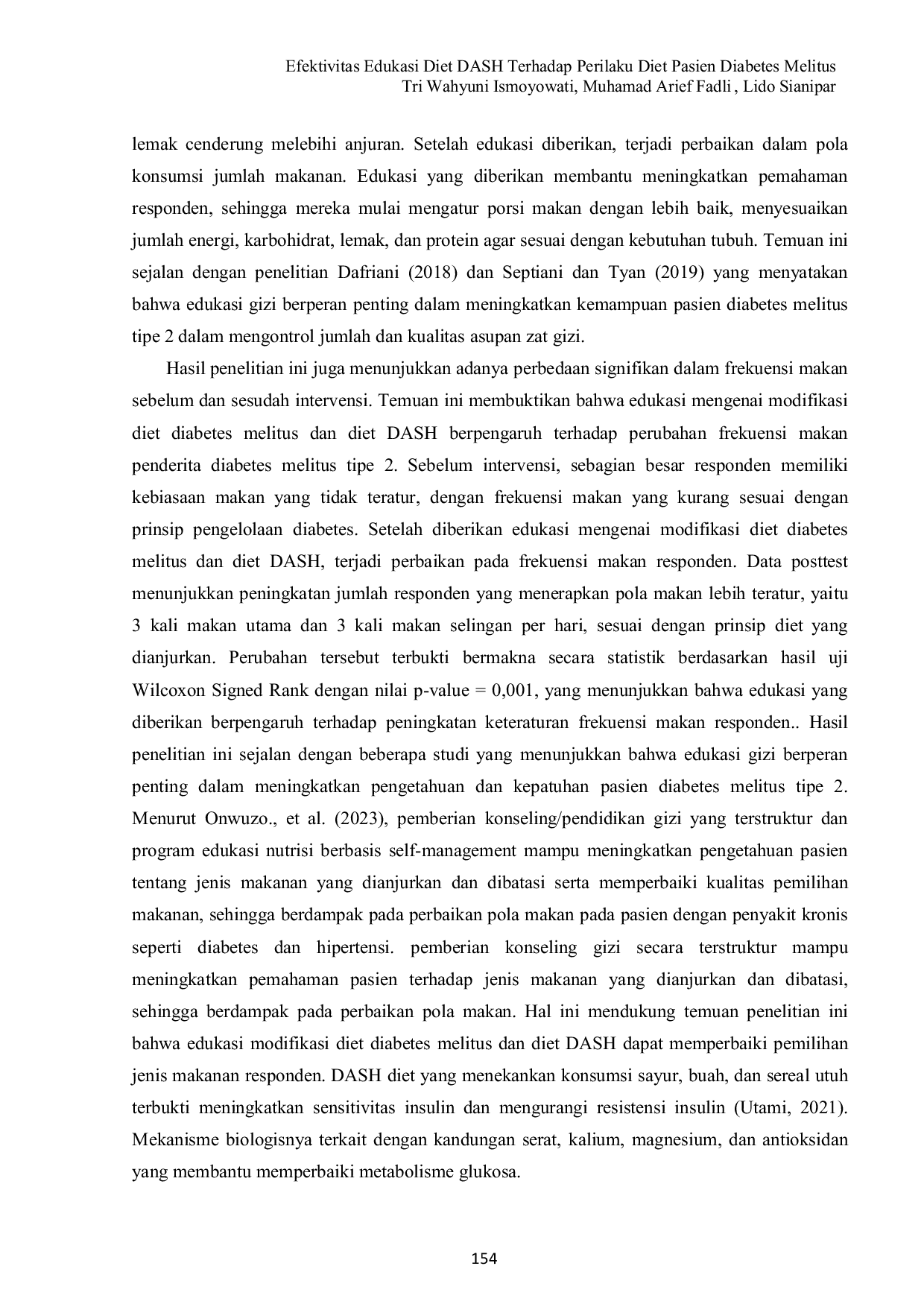 JURIS Efektivitas Edukasi Diet DASH Terhadap Perilaku Diet Pasien Diabetes Melitus