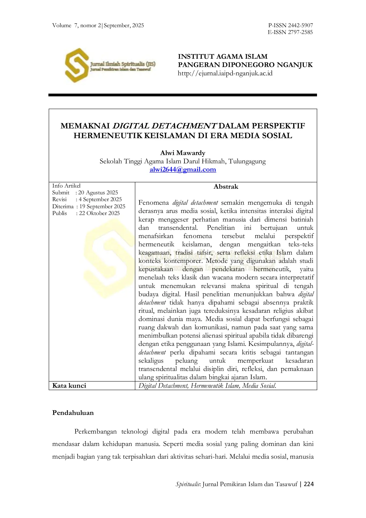 JURIS Memaknai Digital Detachment Dalam Perspektif Hermeneutik Keislaman Di Era Media Sosial
