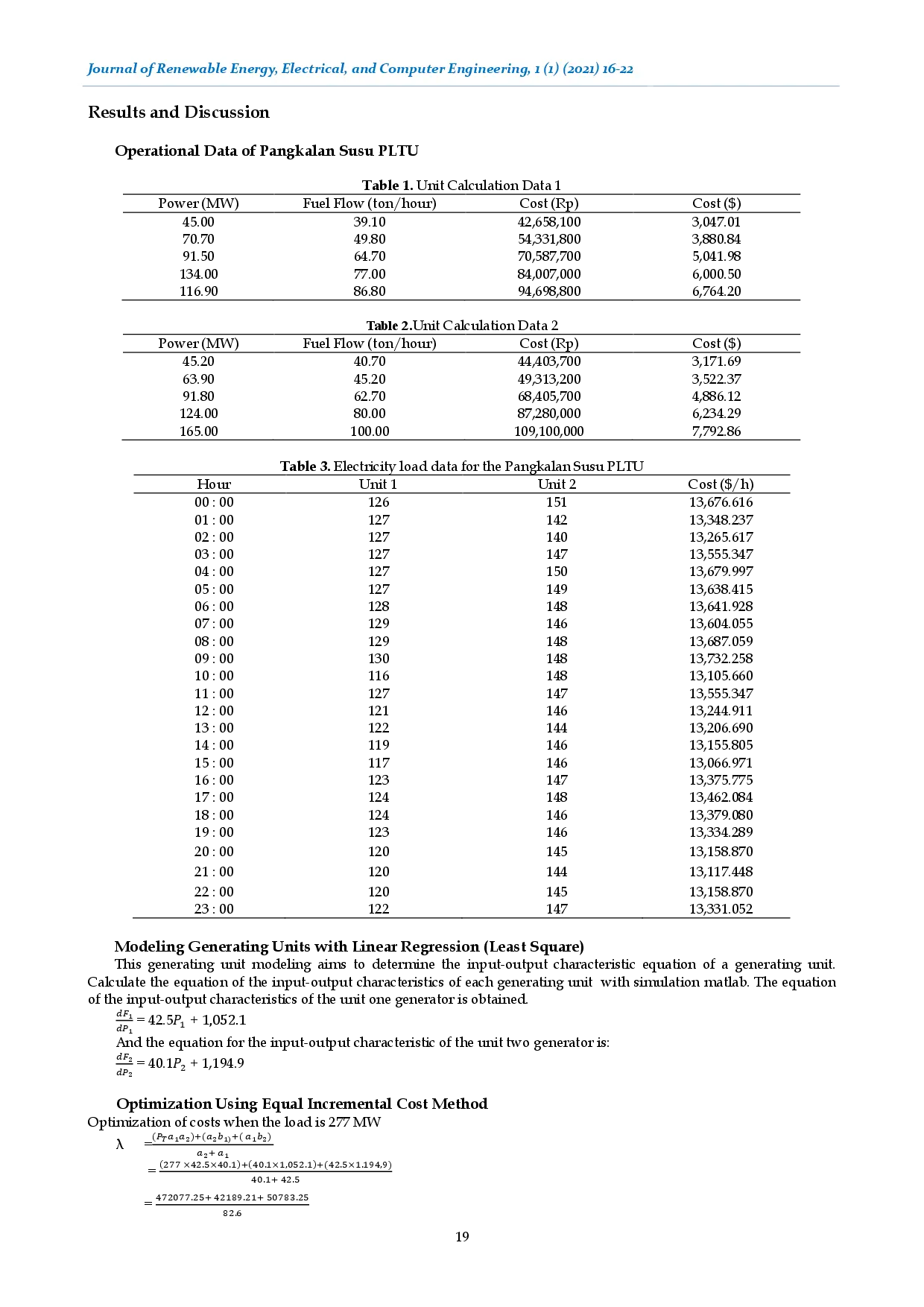juris Economic Dispatch Analysis Using Equal Incremental Cost Method with Linear Regression Approach