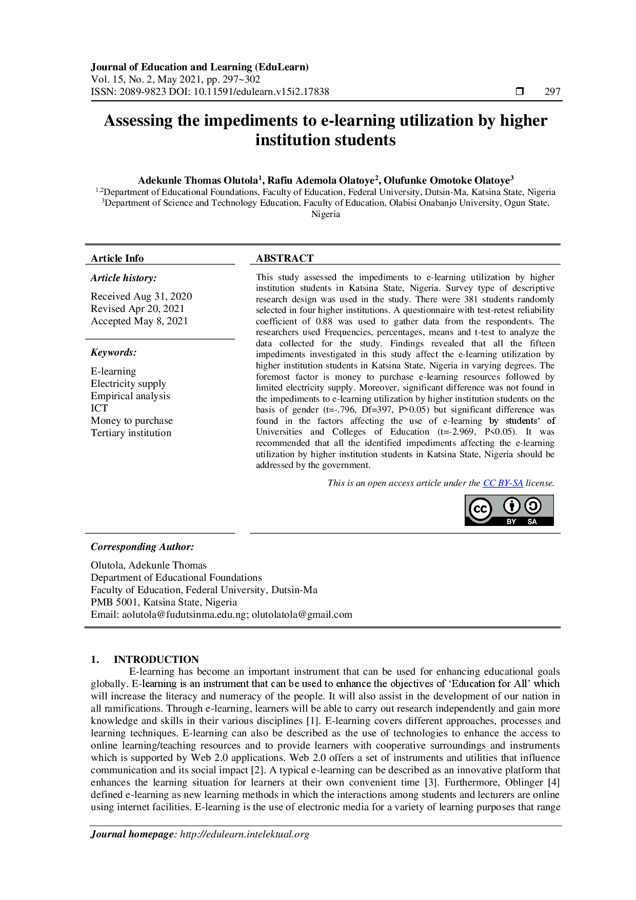 juris Assessing the impediments to e learning utilization by higher institution students