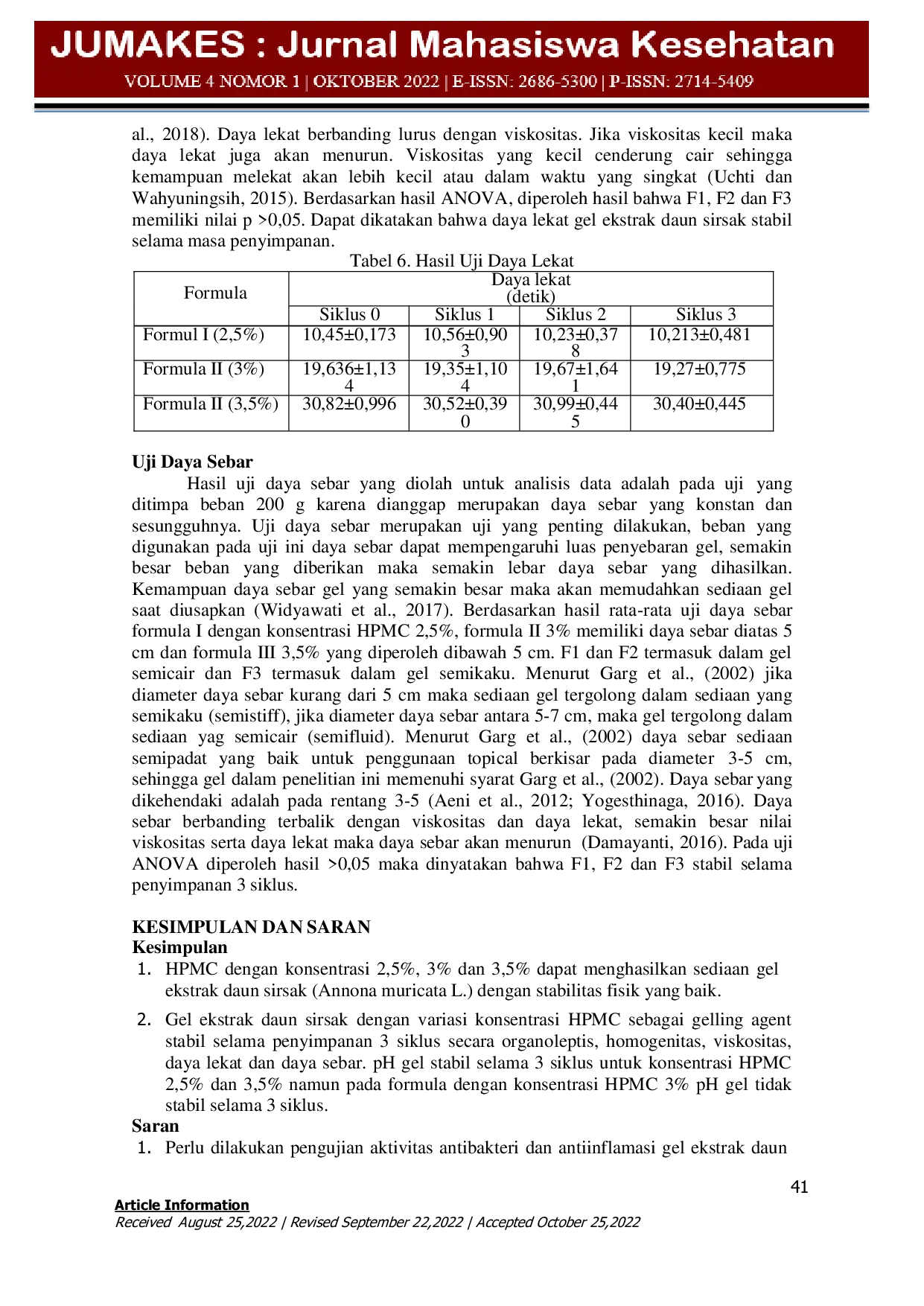 JURIS FORMULASI DAN UJI STABILITAS FISIK SEDIAAN GEL EKSTRAK ETANOL DAUN SIRSAK Annona muricata L MENGGUNAKAN VARIASI KONSENTRASI HPMC