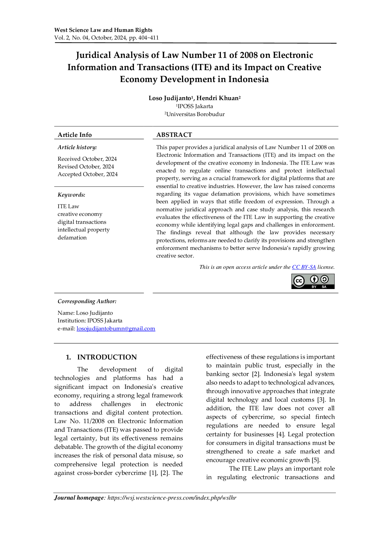 JURIS Juridical Analysis of Law Number 11 of 2008 on Electronic Information and Transactions ITE and its Impact on Creative Economy Development in Indonesia
