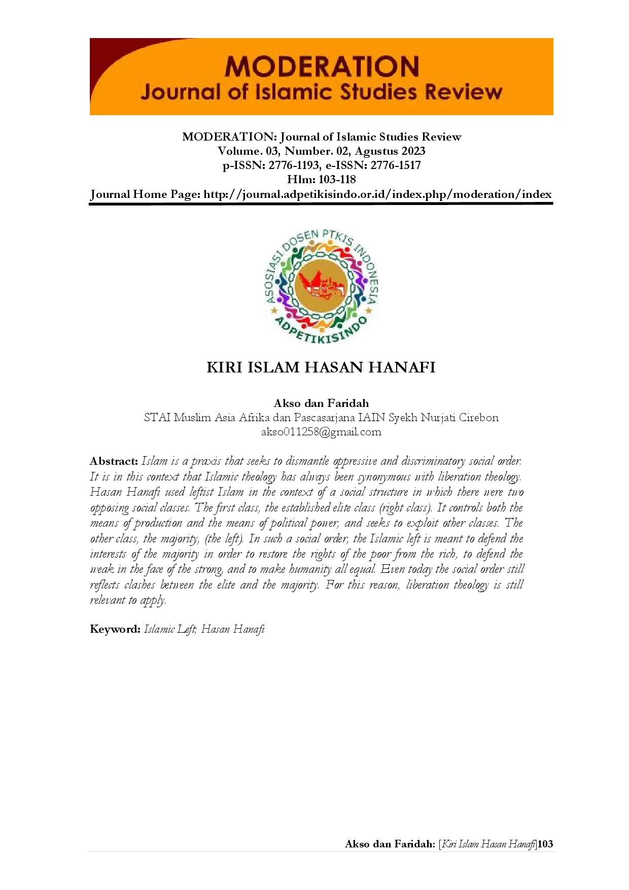 juris Kiri Islam Hasan Hanafi