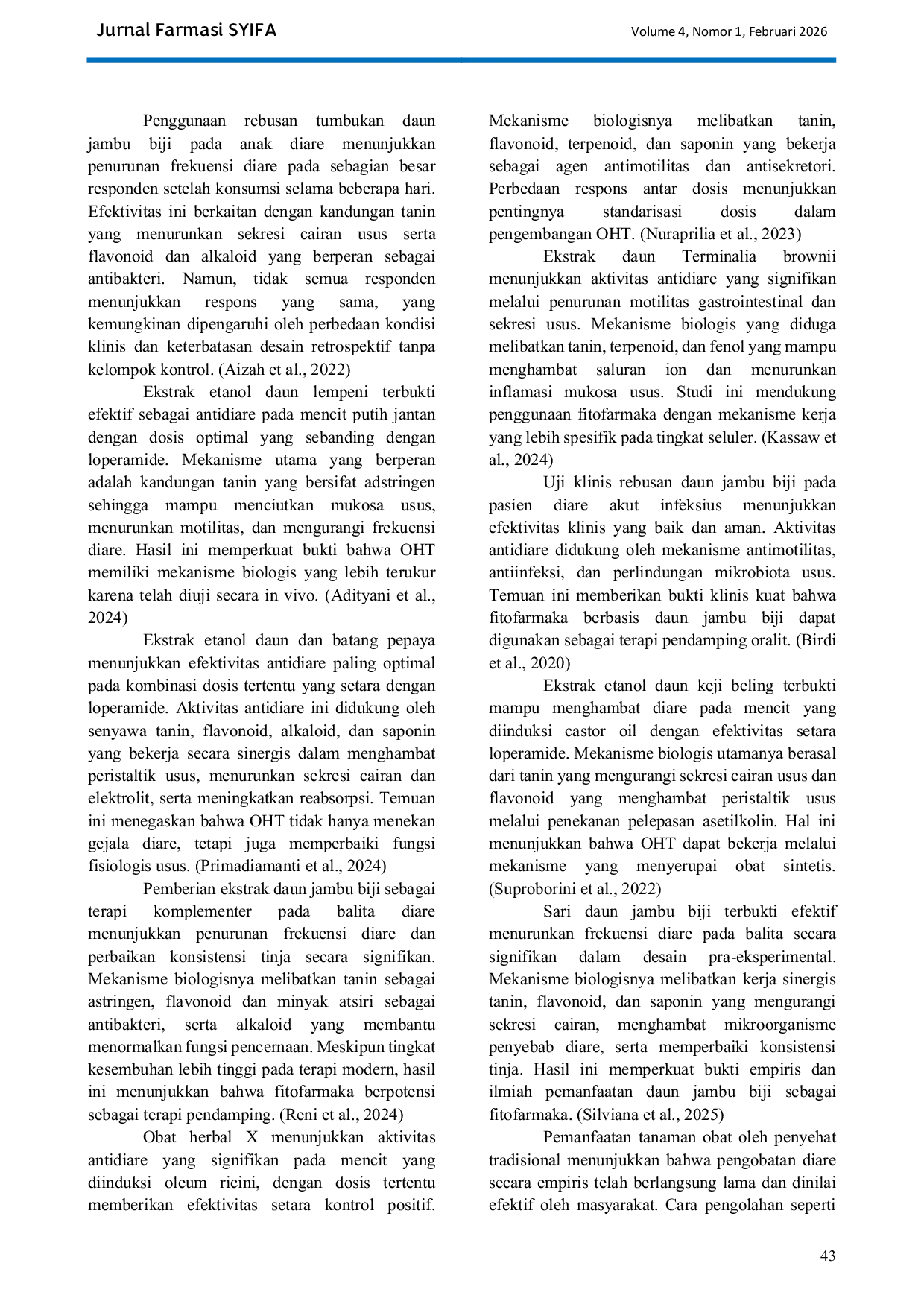 JURIS Analisis Perbandingan Efektivitas Dan Mekanisme Biologis Pada Jamu Obat Herbal Terstandar Dan Fitofarmaka Dalam Pengobatan Diare