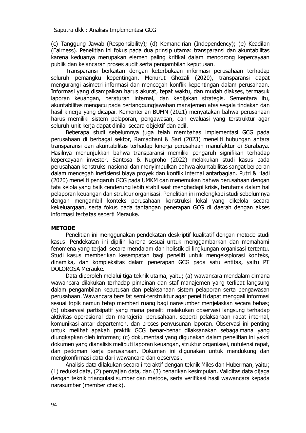 JURIS Analisis Implementasi Good Corporate Governance di PT Dolorosa Merauke Studi Kasus Tentang Transparansi dan Akuntabilitas