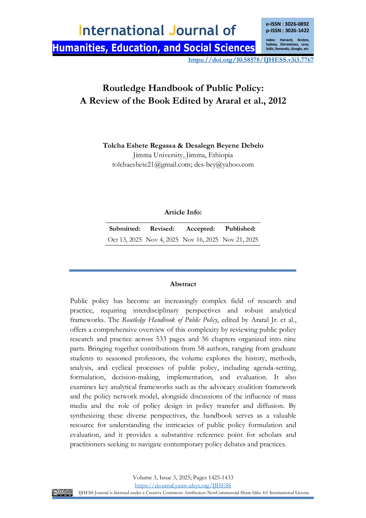 JURIS Routledge Handbook of Public Policy A Review of the Book Edited by Araral et al 2012