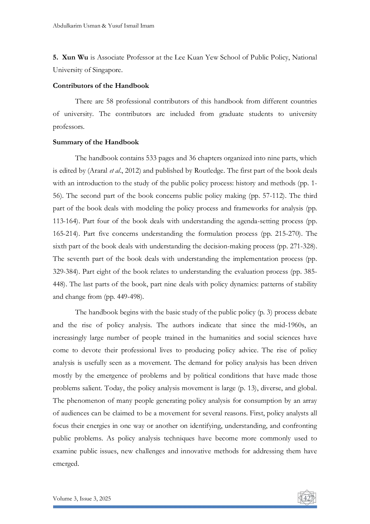 JURIS Routledge Handbook of Public Policy A Review of the Book Edited by Araral et al 2012