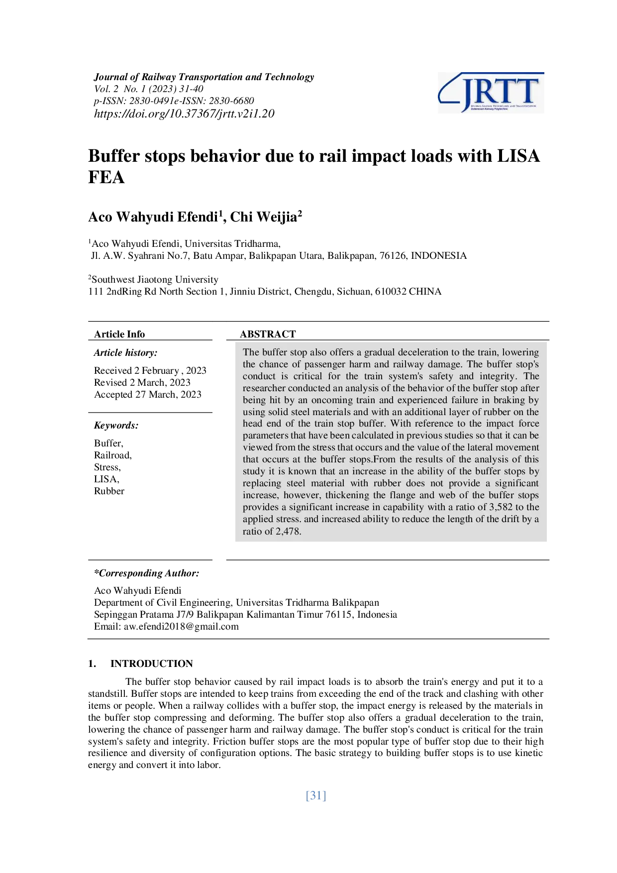 JURIS Buffer stops behavior due to rail impact loads with LISA FEA