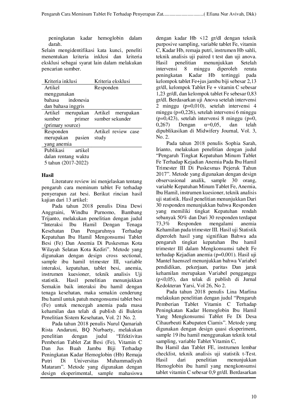 JURIS Pengaruh Cara Meminum Tablet Fe Terhadap Penyerapan Zat Besi Pada Ibu Hamil