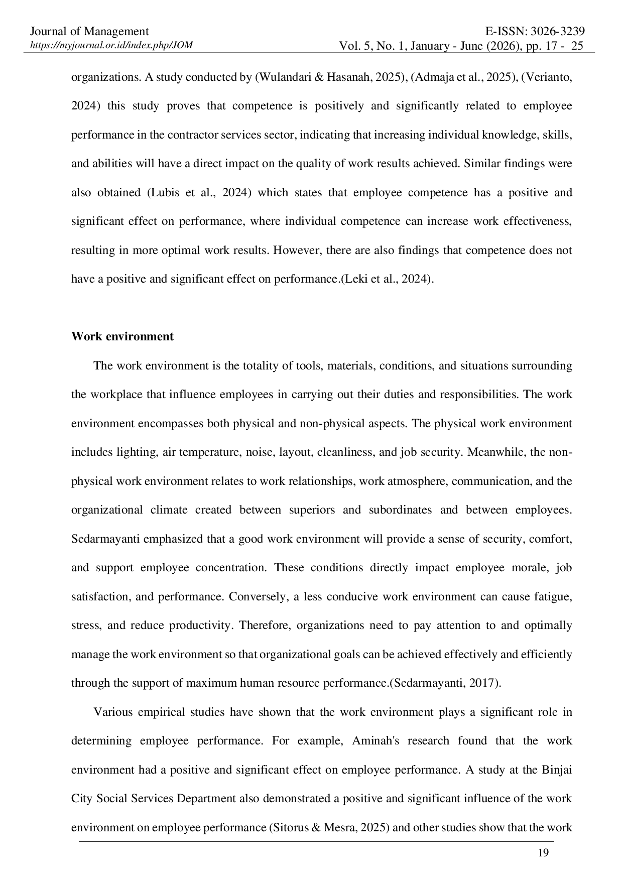 JURIS The Mediation Role of Competency in the Influence of Work Environment on Employee Performance