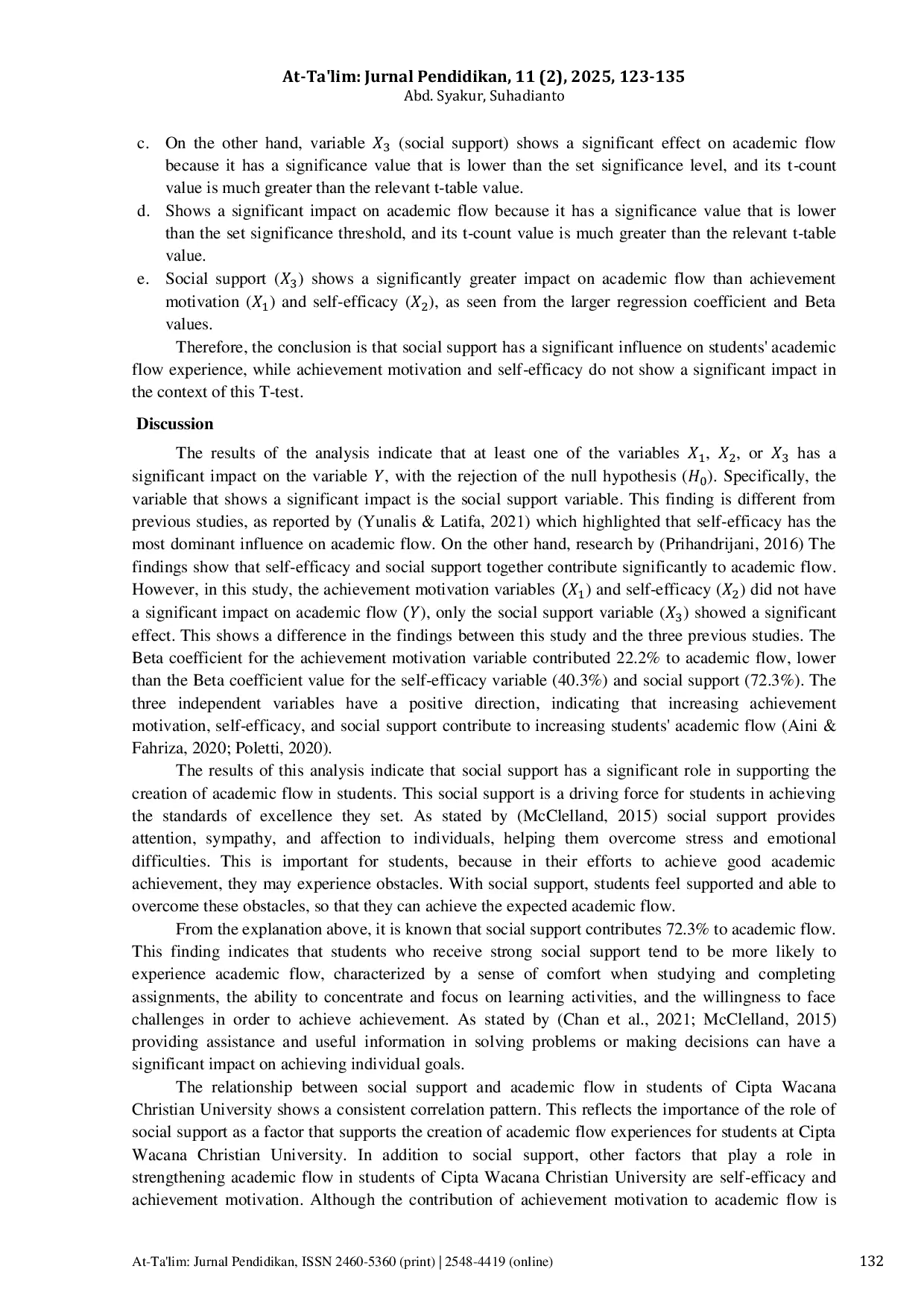 JURIS The Effect of Achievement Motivation Self Efficacy and Social Support on Students Academic Flow at Cipta Wacana Christian University in Post Covid 19 Pandemic Era