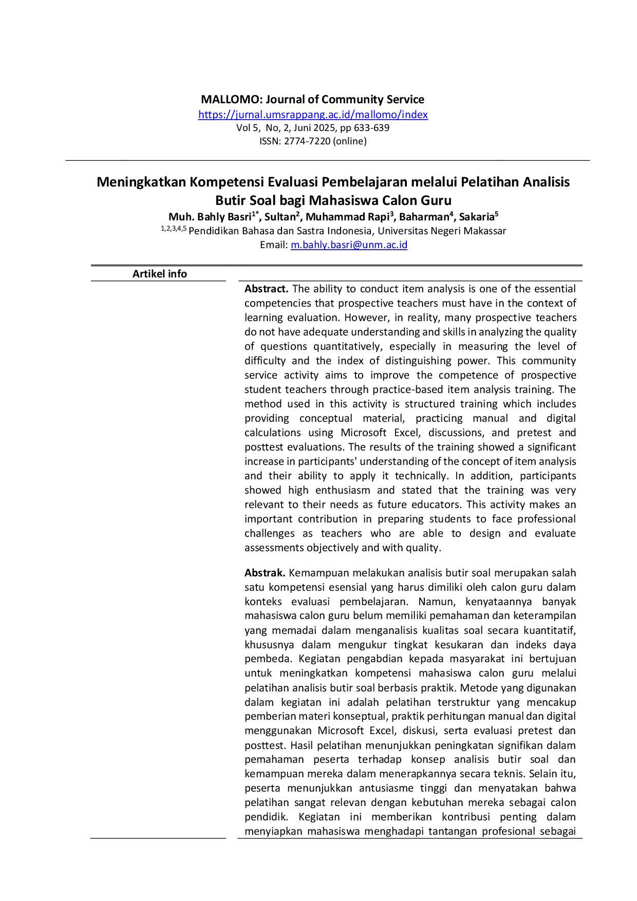 JURIS Meningkatkan Kompetensi Evaluasi Pembelajaran melalui Pelatihan Analisis Butir Soal bagi Mahasiswa Calon Guru