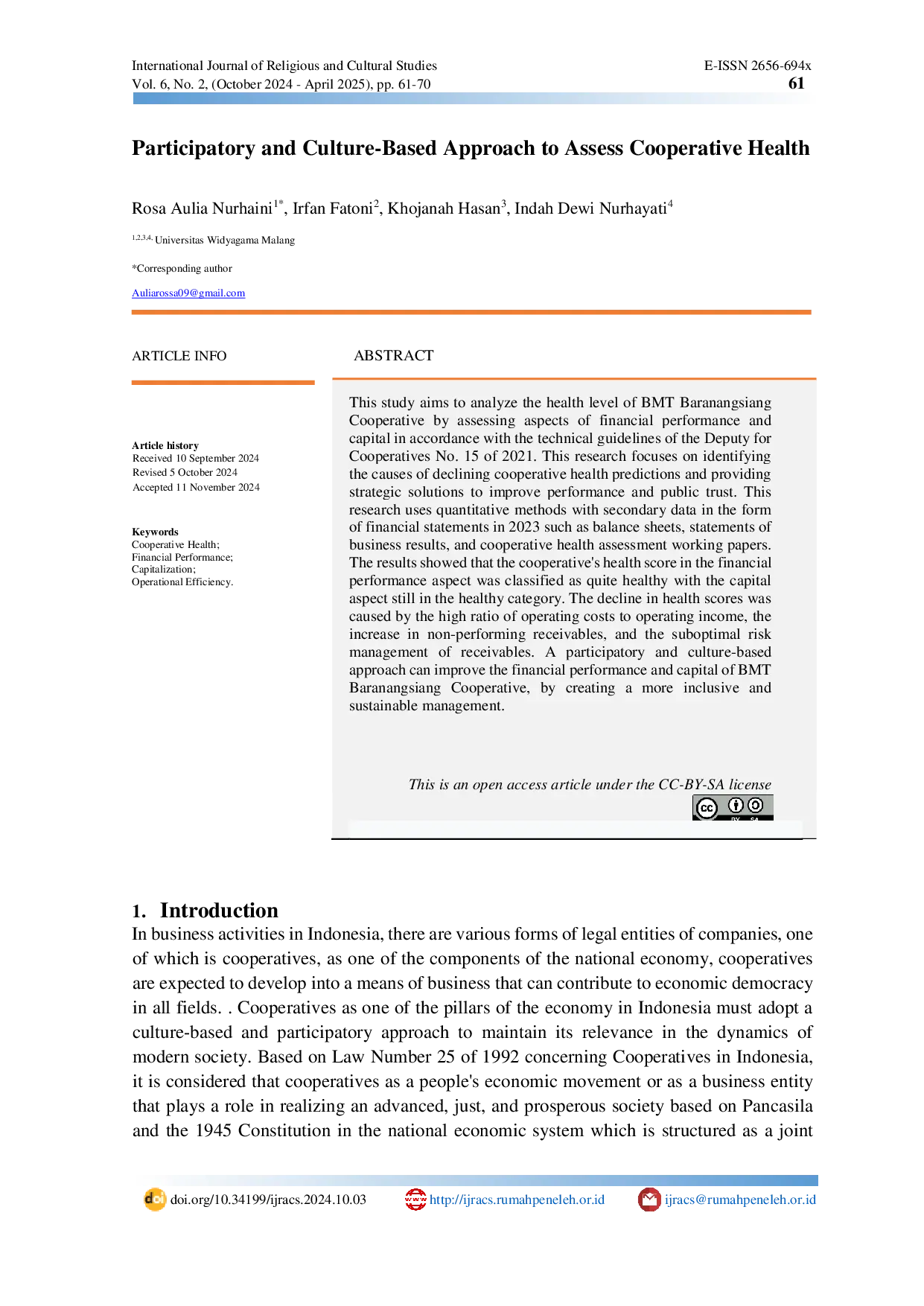 JURIS Participatory and Culture Based Approach to Assess Cooperative Health