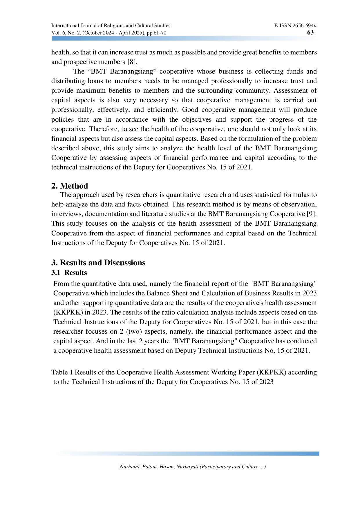 JURIS Participatory and Culture Based Approach to Assess Cooperative Health