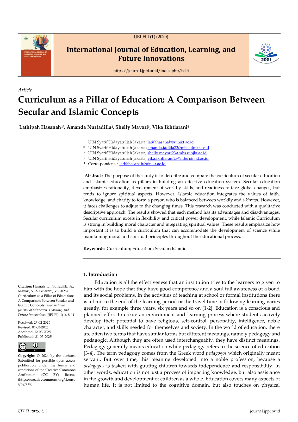 JURIS Curriculum as a Pillar of Education A Comparison Between Secular and Islamic Concepts