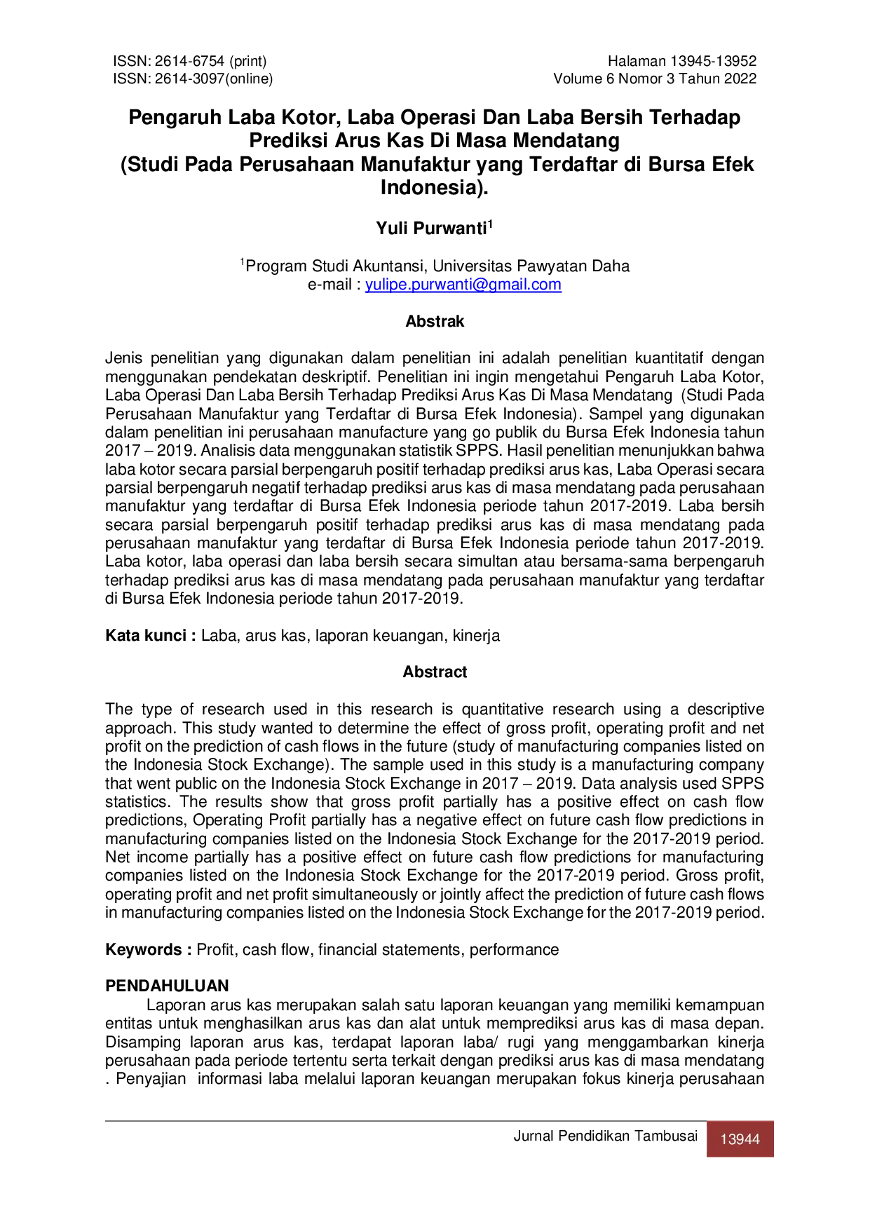 JURIS Pengaruh Laba Kotor Laba Operasi Dan Laba Bersih Terhadap Prediksi Arus Kas Di Masa Mendatang Studi Pada Perusahaan Manufaktur yang Terdaftar di Bursa Efek Indonesia