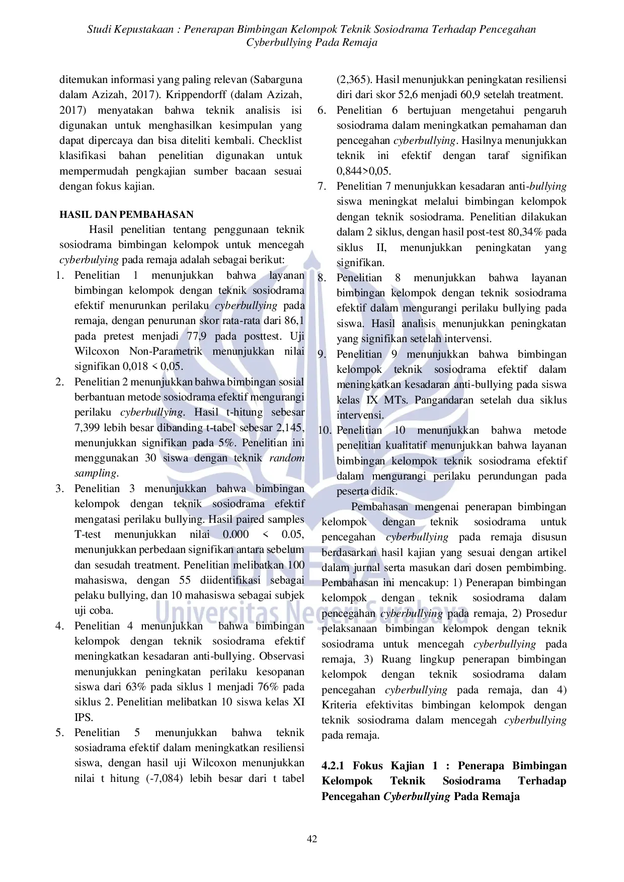 JURIS Studi Kepustakaan Penerapan Bimbingan Kelompok Teknik Sosiodrama Terhadap Pencegahan Cyberbullying Pada Remaja