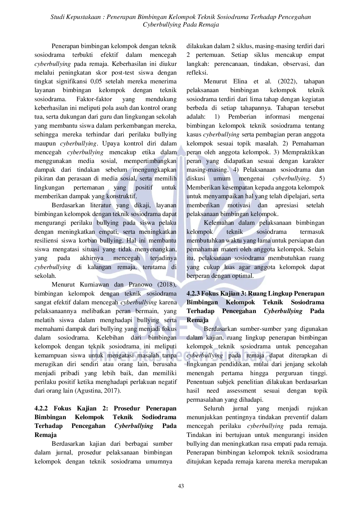 JURIS Studi Kepustakaan Penerapan Bimbingan Kelompok Teknik Sosiodrama Terhadap Pencegahan Cyberbullying Pada Remaja
