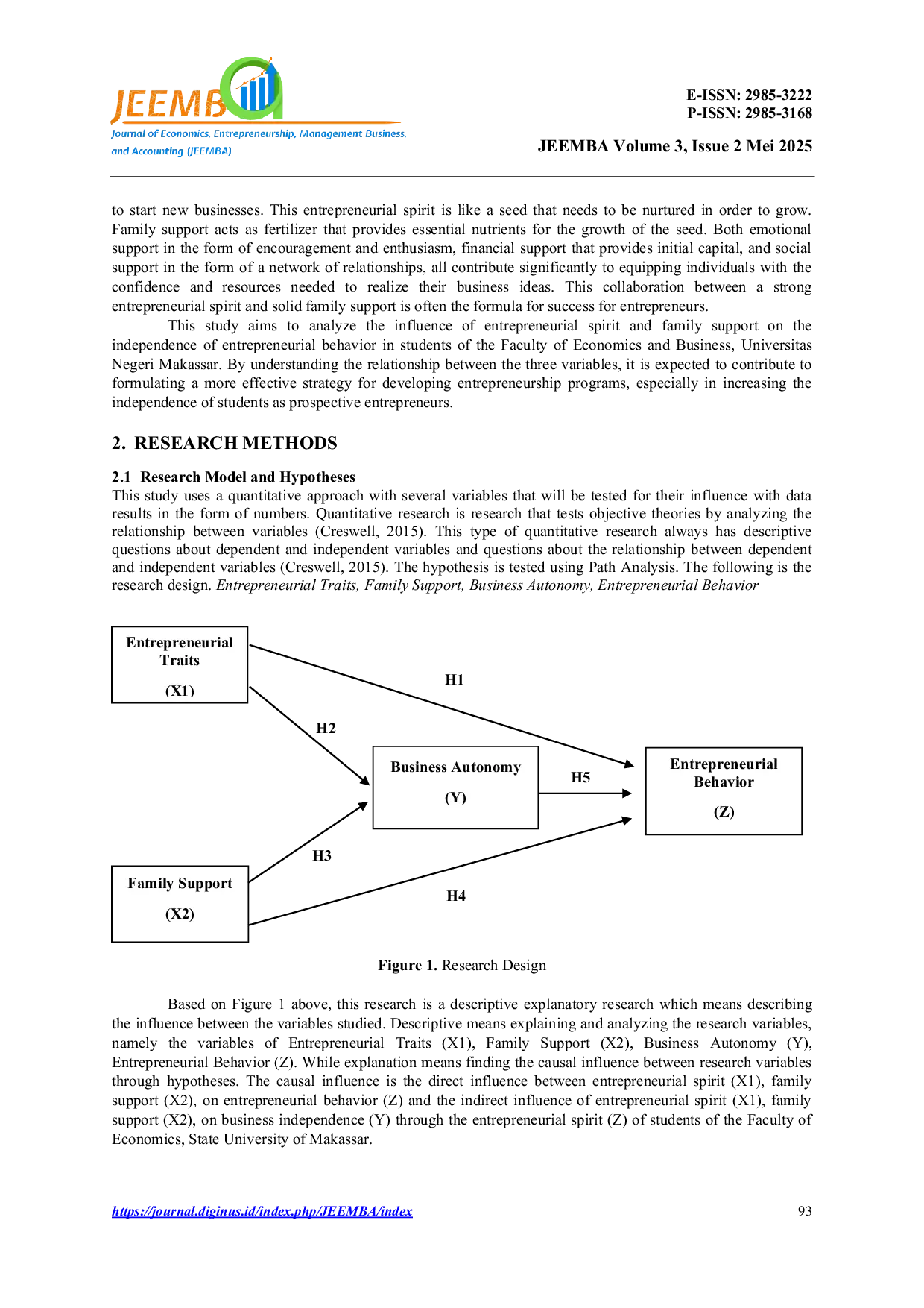 JURIS Linking Entrepreneurial Traits and Family Support to Business Autonomy The Role of Entrepreneurial Behavior in Higher Education Contexts