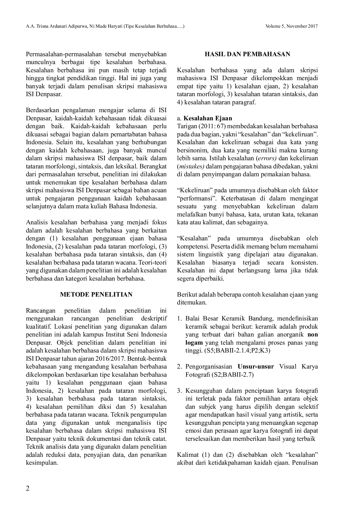 JURIS Tipe Kesalahan Berbahasa Dalam Skripsi Mahasiswa Institut Seni Indonesia Denpasar